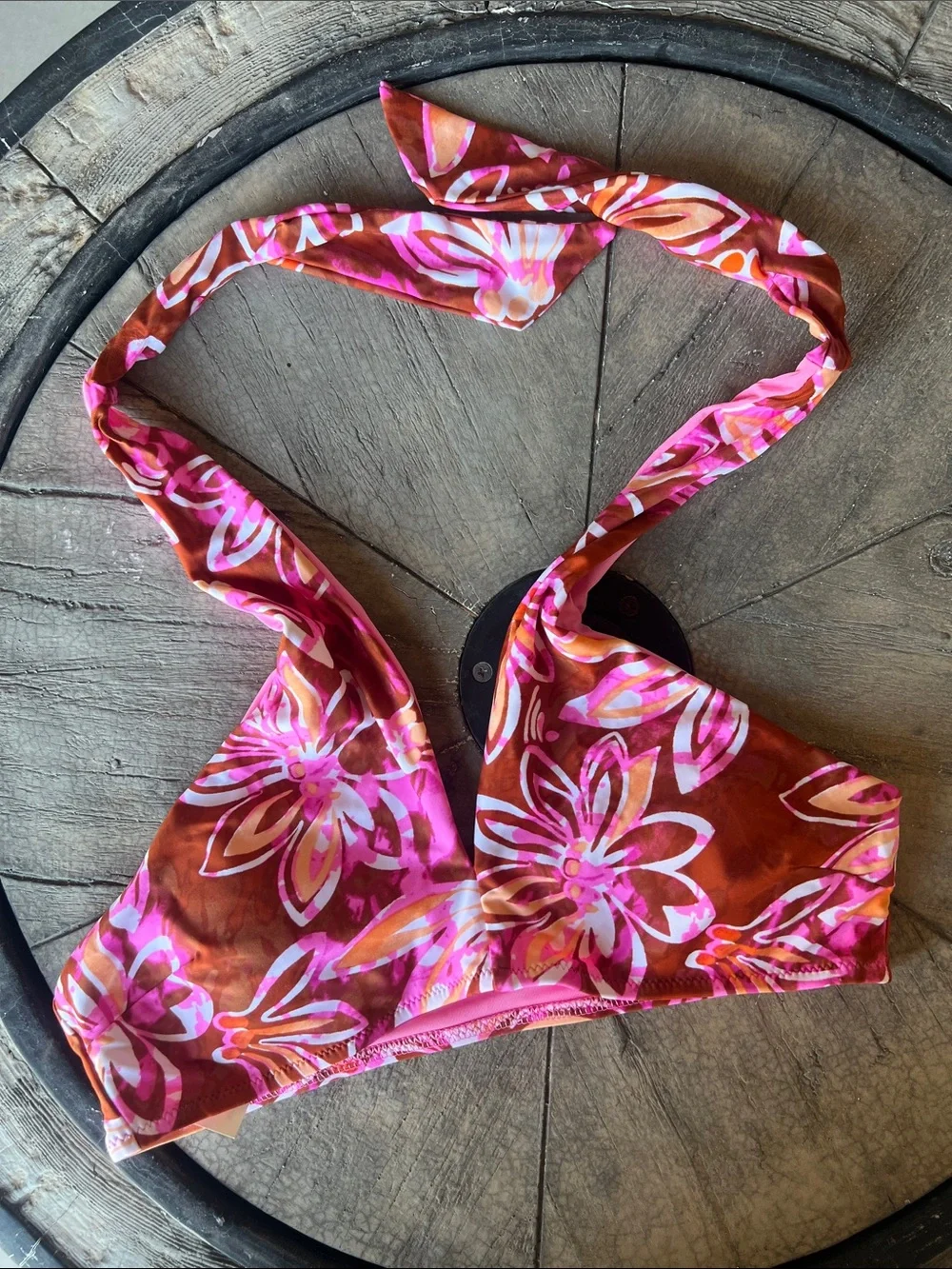 Floral Pink & Rust Halter Top Small B11